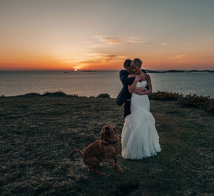 Sunset | Bride in Pronovias Wedding Dress | Groom in Navy Ted Baker Suit | Isles of Scilly Wedding | Jason Mark Harris Photography