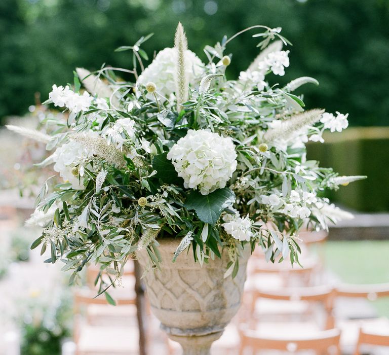 Greenery & White Floral Arrangement | Classic Green & White Outdoor Country Wedding at Voewood in Norfolk, Planned & Styled by Vanilla Rose Weddings & Events | Julie Michaelsen Photography