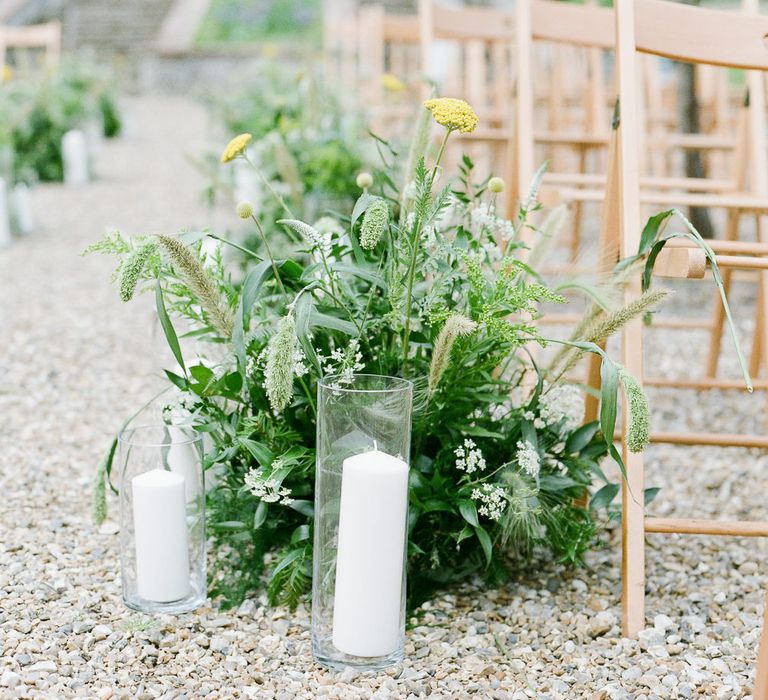 Foliage Aisle Flowers | Classic Green & White Outdoor Country Wedding at Voewood in Norfolk, Planned & Styled by Vanilla Rose Weddings & Events | Julie Michaelsen Photography