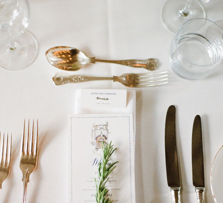 Place Setting | Classic Green & White Outdoor Country Wedding at Voewood in Norfolk, Planned & Styled by Vanilla Rose Weddings & Events | Julie Michaelsen Photography