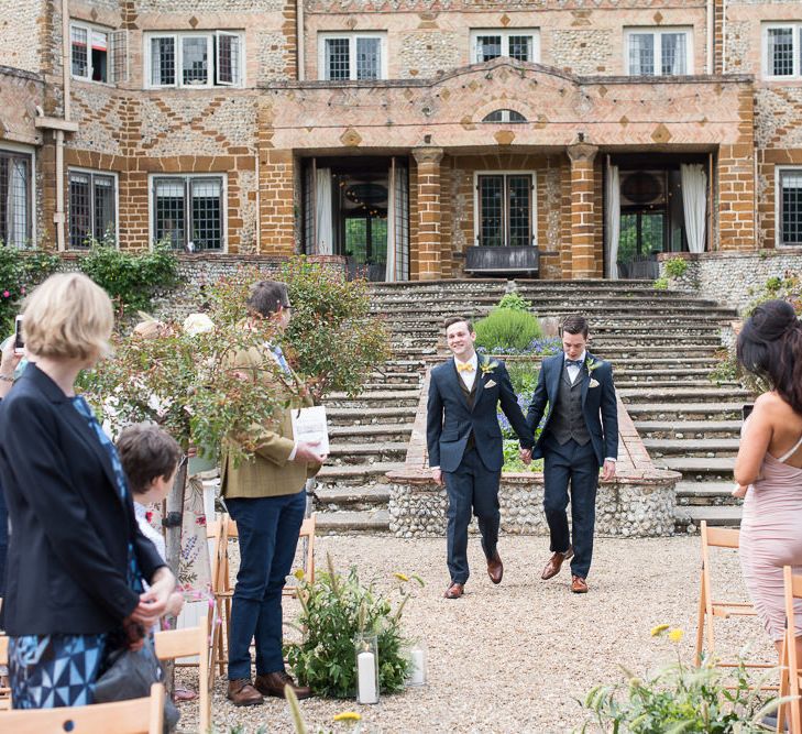 Wedding Ceremony | Grooms in Walker Slater Suits | Classic Green & White Outdoor Country Wedding at Voewood in Norfolk, Planned & Styled by Vanilla Rose Weddings & Events | Julie Michaelsen Photography