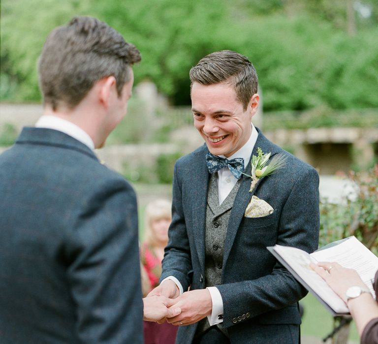 Wedding Ceremony | Grooms in Walker Slater Suits | Classic Green & White Outdoor Country Wedding at Voewood in Norfolk, Planned & Styled by Vanilla Rose Weddings & Events | Julie Michaelsen Photography