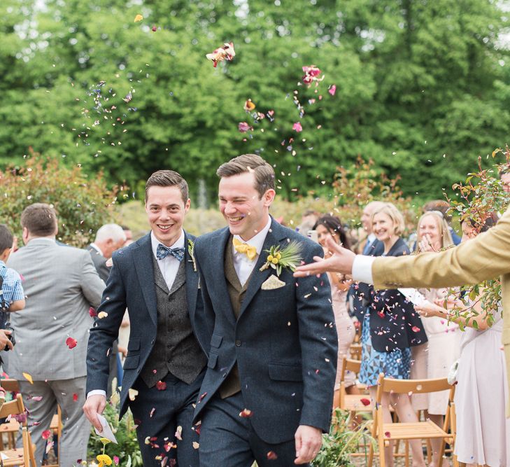 Wedding Ceremony | Grooms in Walker Slater Suits | Classic Green & White Outdoor Country Wedding at Voewood in Norfolk, Planned & Styled by Vanilla Rose Weddings & Events | Julie Michaelsen Photography