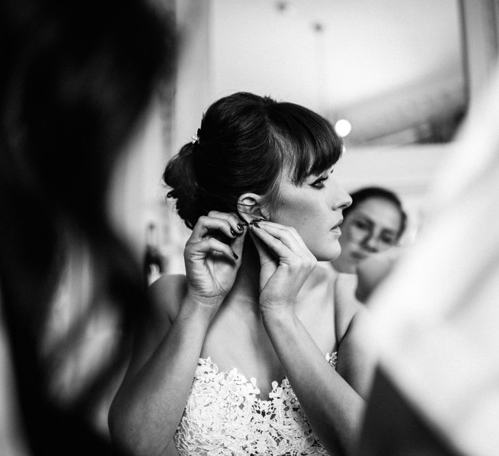 Bride Getting Ready in Illusion Back Martina Liana Bridal Gown | Modern Hall London | Beatrici Photography