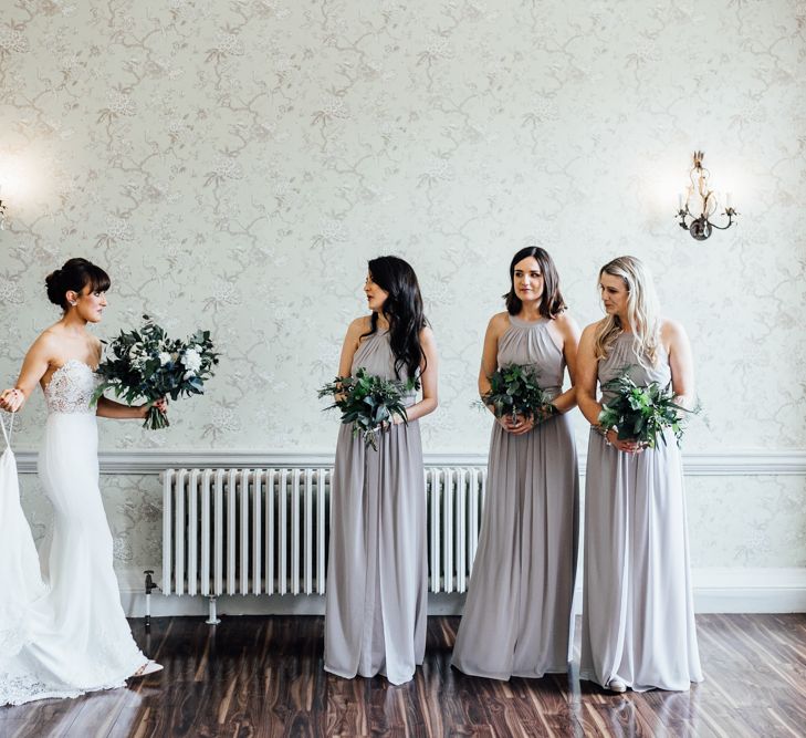 Bridesmaids in Grey Warehouse Dresses | Modern Hall London | Beatrici Photography