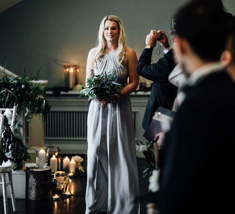 Bridesmaid in Grey Warehouse Dresses | Modern Hall London | Beatrici Photography