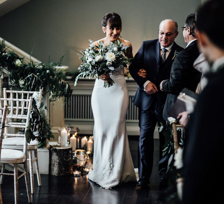 Bridal Entrance in Illusion Back Martina Liana Bridal Gown | Modern Hall London | Beatrici Photography