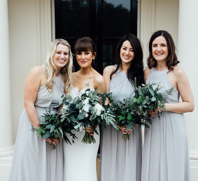 Bridesmaids in Grey Warehouse Dresses | Modern Hall London | Beatrici Photography