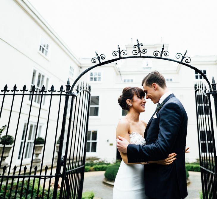 Bride in Illusion Back Martina Liana Bridal Gown | Groom in Gieves & Hawkes Suit | Modern Hall London | Beatrici Photography