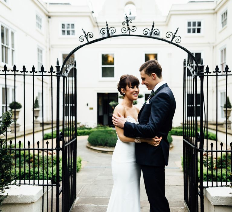 Bride in Illusion Back Martina Liana Bridal Gown | Groom in Gieves & Hawkes Suit | Modern Hall London | Beatrici Photography