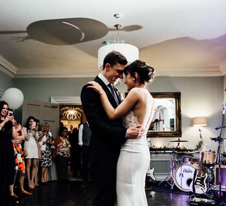 First Dance | Bride in Illusion Back Martina Liana Bridal Gown | Groom in Gieves & Hawkes Suit | Modern Hall London | Beatrici Photography