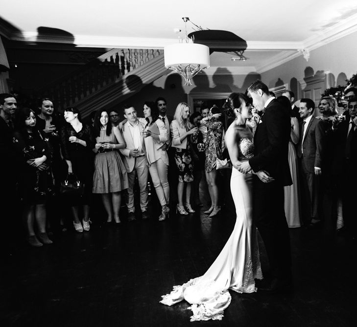 First Dance | Bride in Illusion Back Martina Liana Bridal Gown | Groom in Gieves & Hawkes Suit | Modern Hall London | Beatrici Photography