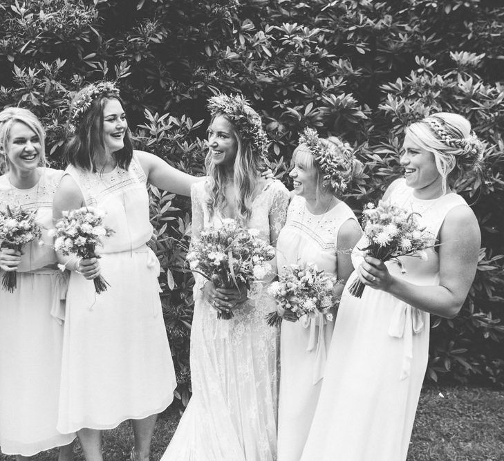 Bridesmaids in White Dresses