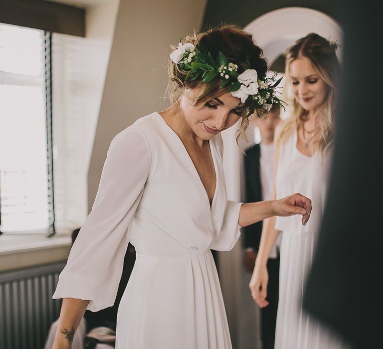 Bride in Elizabeth Dye Bridal Gown | Greenery Flower Crown | Steven Haddock Photography