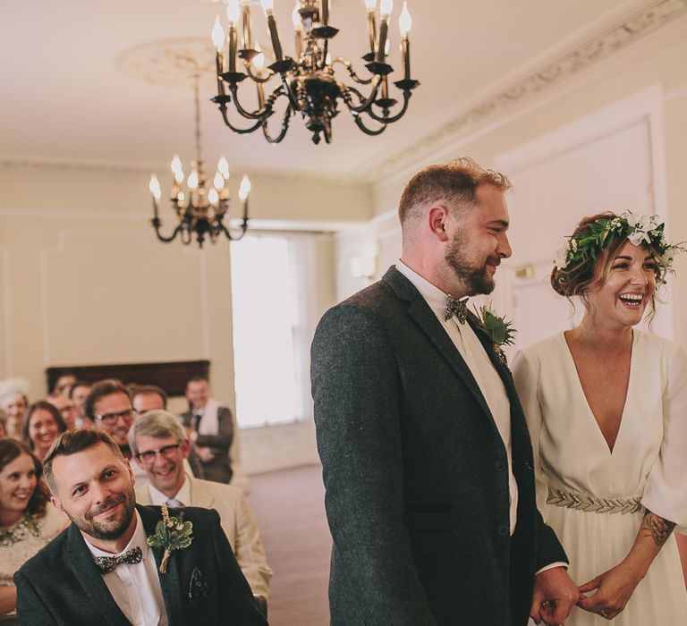 Wedding Ceremony | Bride & Groom | Elizabeth Dye Bridal Gown | Marc Darcy Suit | Steven Haddock Photography