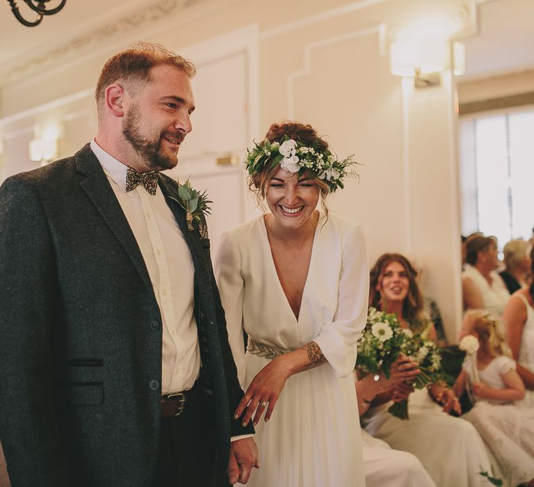 Wedding Ceremony | Bride & Groom | Elizabeth Dye Bridal Gown | Marc Darcy Suit | Steven Haddock Photography