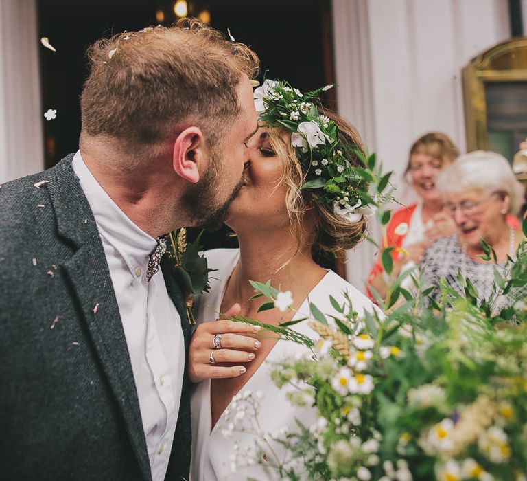 Confetti Moment | Bride & Groom | Elizabeth Dye Bridal Gown | Marc Darcy Suit | Steven Haddock Photography