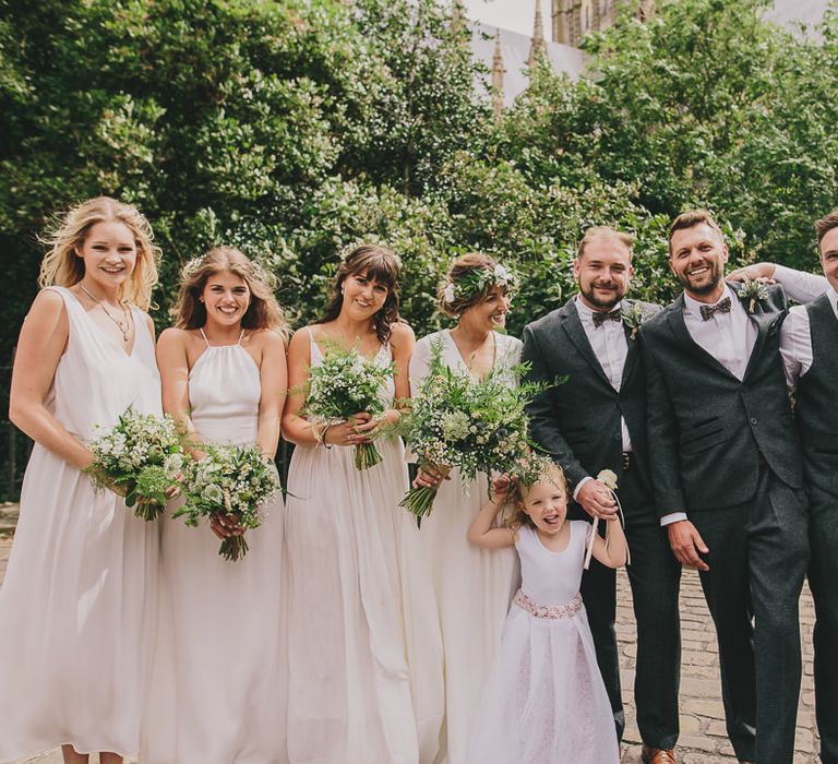 Wedding Party | White Bridesmaids | Bride in Bride & Groom | Elizabeth Dye Bridal Gown | Marc Darcy Suit | Steven Haddock Photography