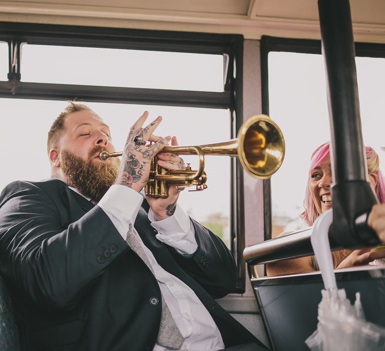 Wedding Guest Playing Trumpet | Steven Haddock Photography