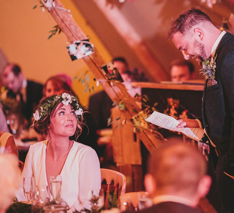 Speeches | Rustic Tipi Wedding Reception | Steven Haddock Photography