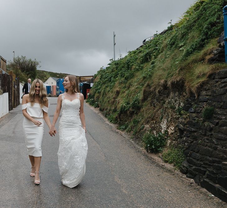 Bridesmaids In White Structured Dresses By Lavish Alice