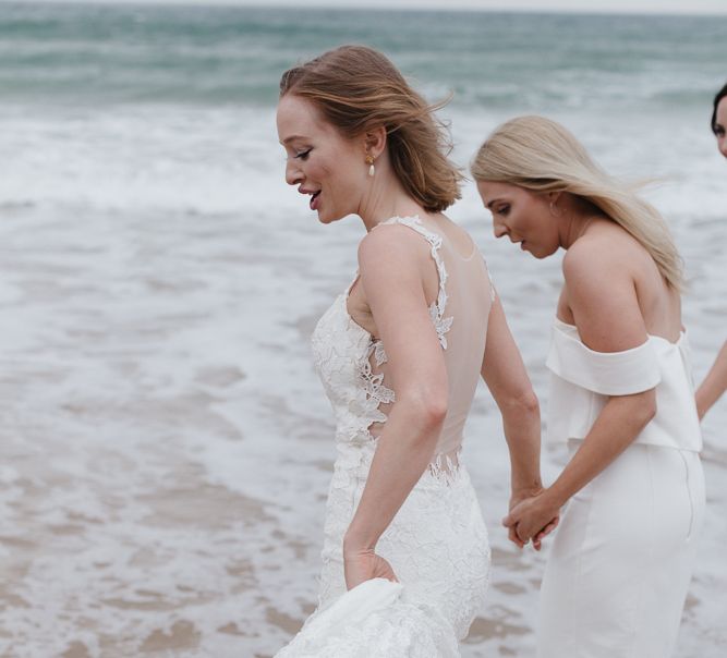 Bridesmaids In White Structured Dresses By Lavish Alice