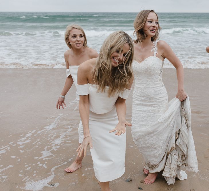 Bridesmaids In White Structured Dresses By Lavish Alice