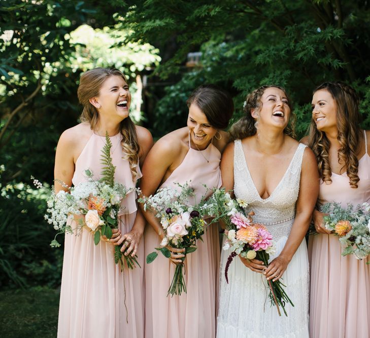 Outdoor Wedding UK At Woodland Weddings With Bridesmaids In Blush Pink TH&TH Dresses With Images From Chris Barber Photography