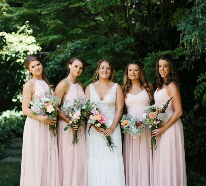 Outdoor Wedding UK At Woodland Weddings With Bridesmaids In Blush Pink TH&TH Dresses With Images From Chris Barber Photography