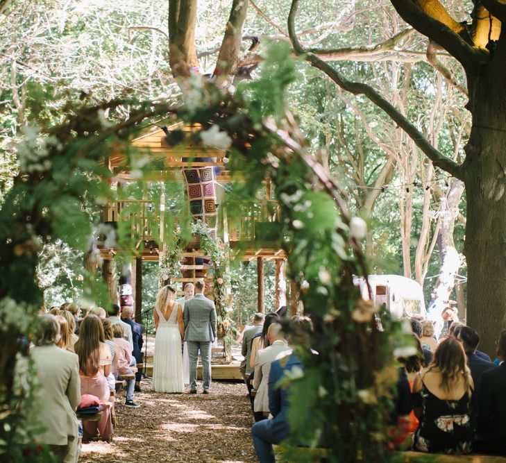 Outdoor Wedding UK At Woodland Weddings With Bridesmaids In Blush Pink TH&TH Dresses With Images From Chris Barber Photography