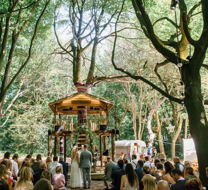 Outdoor Wedding UK At Woodland Weddings With Bridesmaids In Blush Pink TH&TH Dresses With Images From Chris Barber Photography