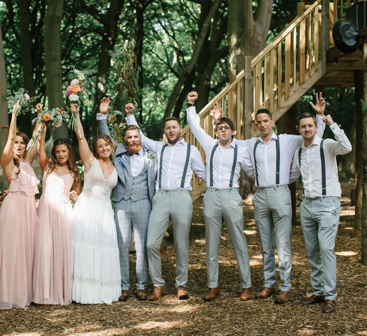 Outdoor Wedding UK At Woodland Weddings With Bridesmaids In Blush Pink TH&TH Dresses With Images From Chris Barber Photography