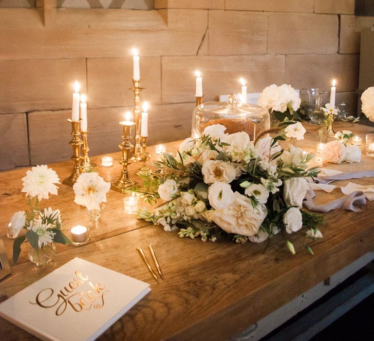 Candle Light Guest Book Table | Elegant Hampton Manor Wedding with Floral Decor | Xander & Thea Fine Art Wedding Photography