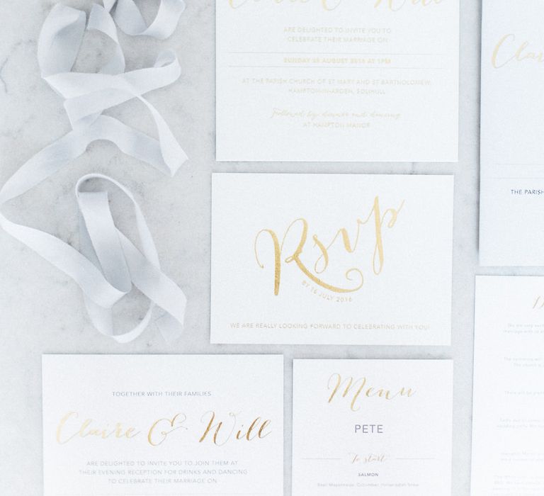 Gold Foil Wedding Stationery | Elegant Hampton Manor Wedding with Floral Decor | Xander & Thea Fine Art Wedding Photography