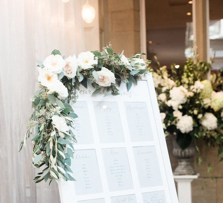 Table Plan with Flower Garland | Elegant Hampton Manor Wedding with Floral Decor | Xander & Thea Fine Art Wedding Photography