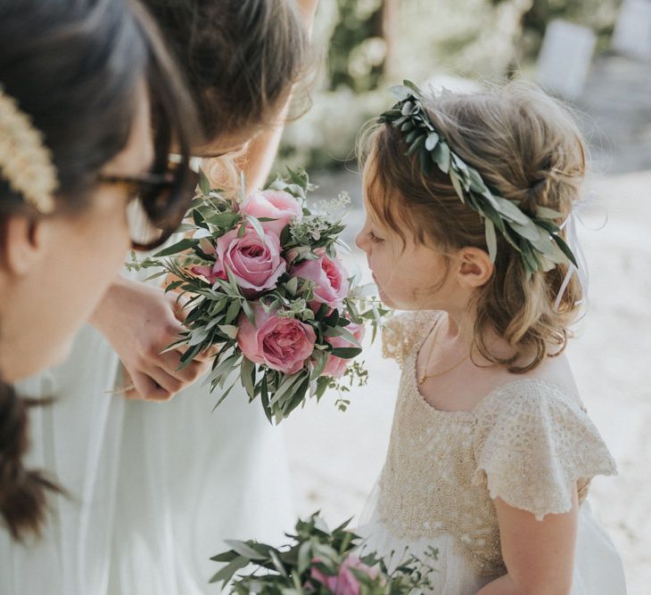 Bridal Party | Flower Girls in Monsoon | Bridesmaids in Pale Green For Her and For Him Gowns | Outdoor Pastel Destination Wedding at Agreco in Greece | Best Moments Wedding Planner | Paulina Weddings Photography