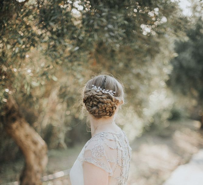 Bridal Braided Up Do | Catherine Deane Gown | Outdoor Pastel Destination Wedding at Agreco in Greece | Best Moments Wedding Planner | Paulina Weddings Photography