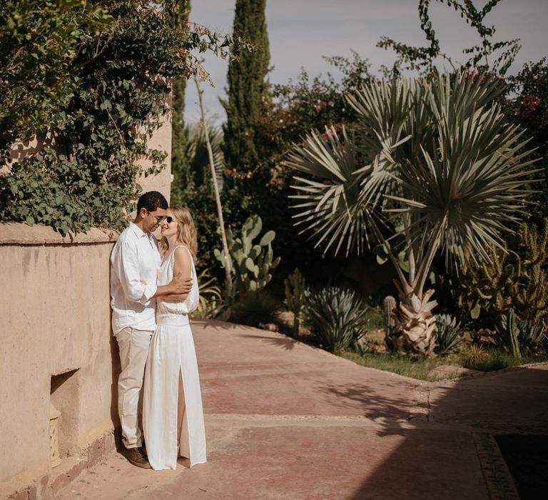 Bride in Celestina Agostino Wedding Dress | Groom in Light Blue Suit | Beldi Hotel, Marrakech Destination Wedding | Lifestories Wedding Photography