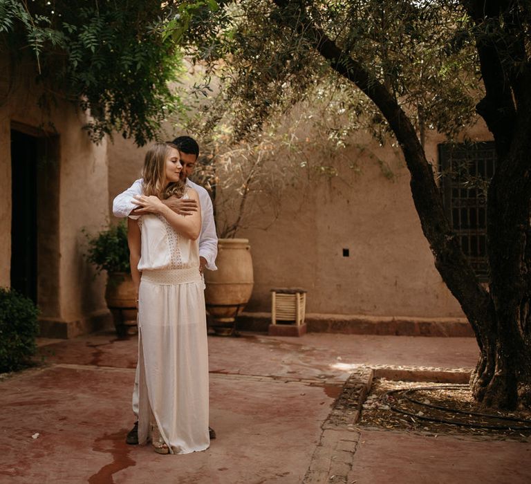 Bride in Celestina Agostino Wedding Dress | Groom in Light Blue Suit | Beldi Hotel, Marrakech Destination Wedding | Lifestories Wedding Photography