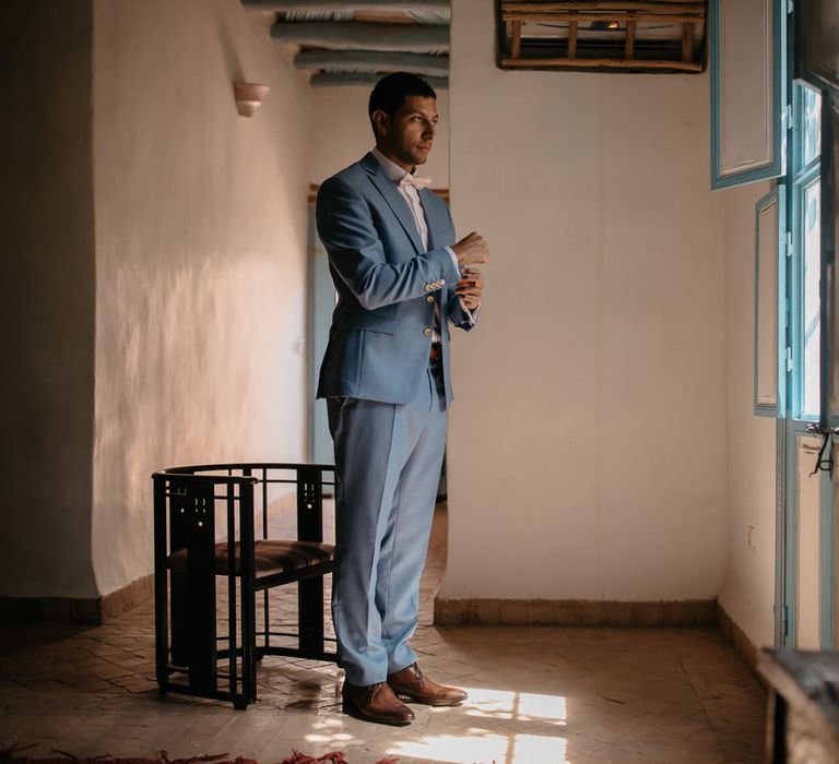 Groom in Light Blue Suit | Beldi Hotel, Marrakech Destination Wedding | Lifestories Wedding Photography