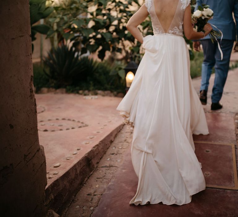 Bride in Celestina Agostino Wedding Dress | Groom in Light Blue Suit | Beldi Hotel, Marrakech Destination Wedding | Lifestories Wedding Photography