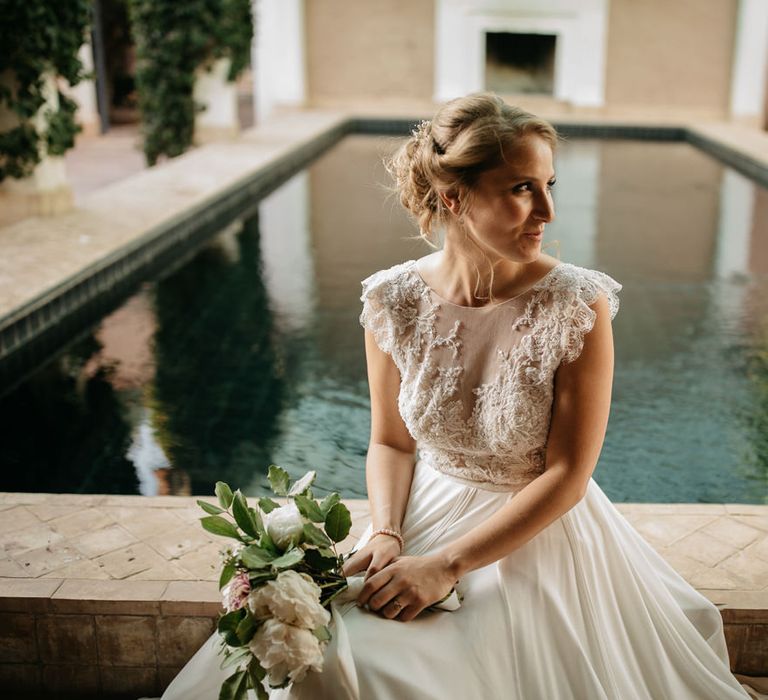 Bride in Celestina Agostino Wedding Dress | Beldi Hotel, Marrakech Destination Wedding | Lifestories Wedding Photography