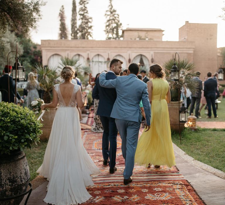 Bride in Celestina Agostino Wedding Dress | Groom in Light Blue Suit | Beldi Hotel, Marrakech Destination Wedding | Lifestories Wedding Photography