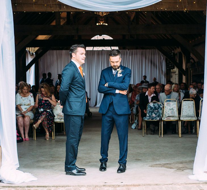 Groom in Navy Reiss Suit | Rustic Wedding at Yoghurt Rooms in Sussex | Louise Griffin Photography