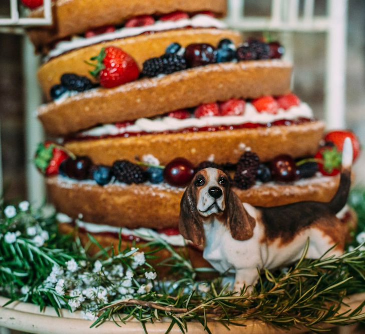 Homemade Naked Wedding Cake with Fruit | Rustic Wedding at Yoghurt Rooms in Sussex | Louise Griffin Photography