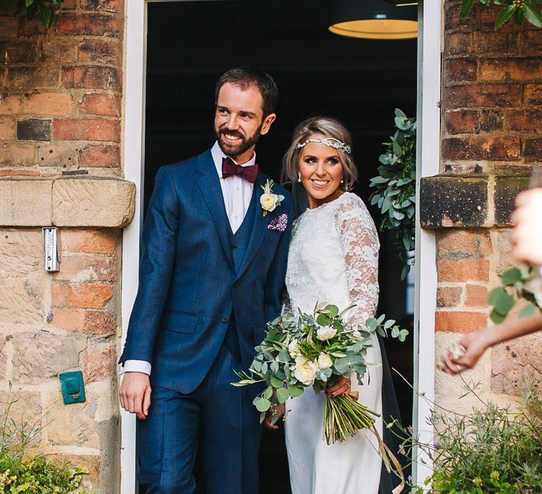 Bride in Charlie Brear Torum Dress & Adrianna Lace Jacket | Groom in Bespoke Michelsberg Tailoring Suit & Bow Tie | S6 Photography