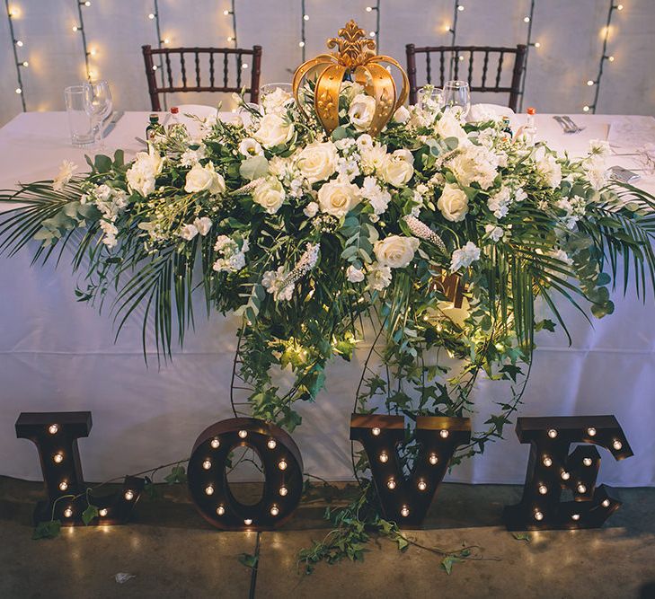 Sweetheart Table with Floral Arrangement & LOVE Letters