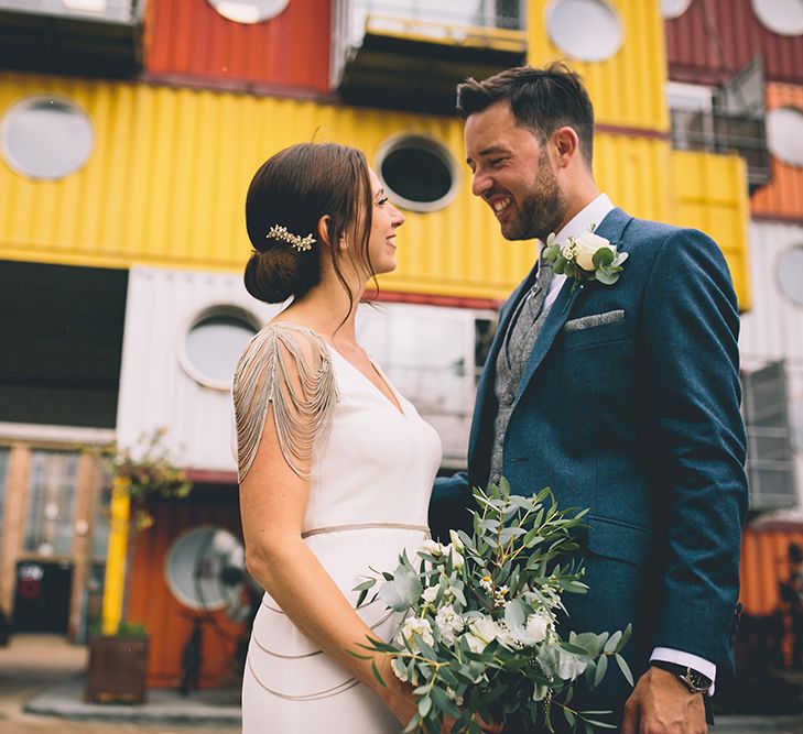 Bride in Luella's Bridal Boutique Nuria Gown & Groom in Jack Bunneys Suit