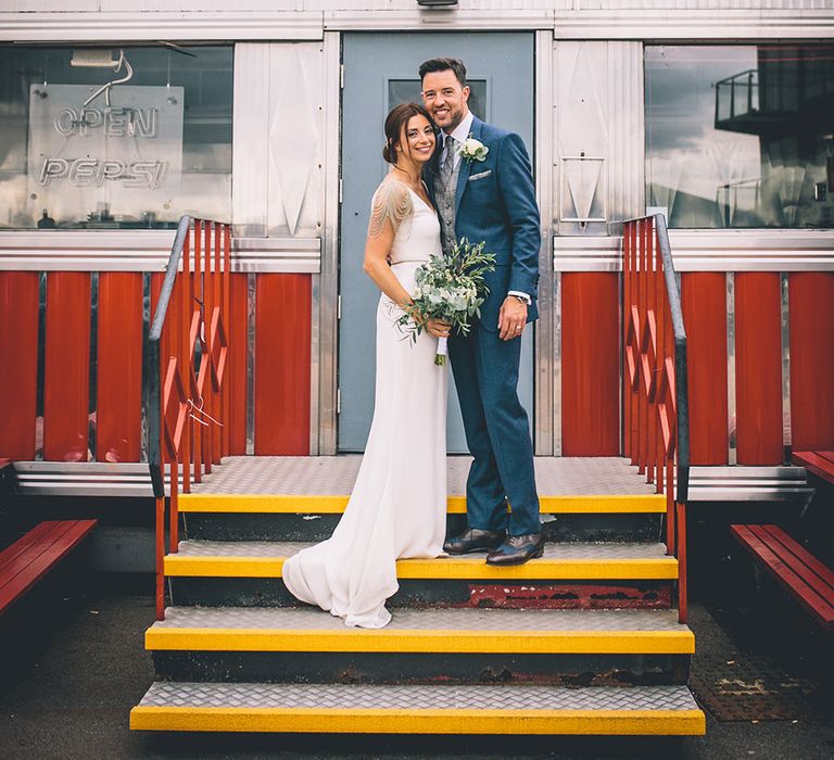 Bride in Luella's Bridal Boutique Nuria Gown & Groom in Jack Bunneys Suit