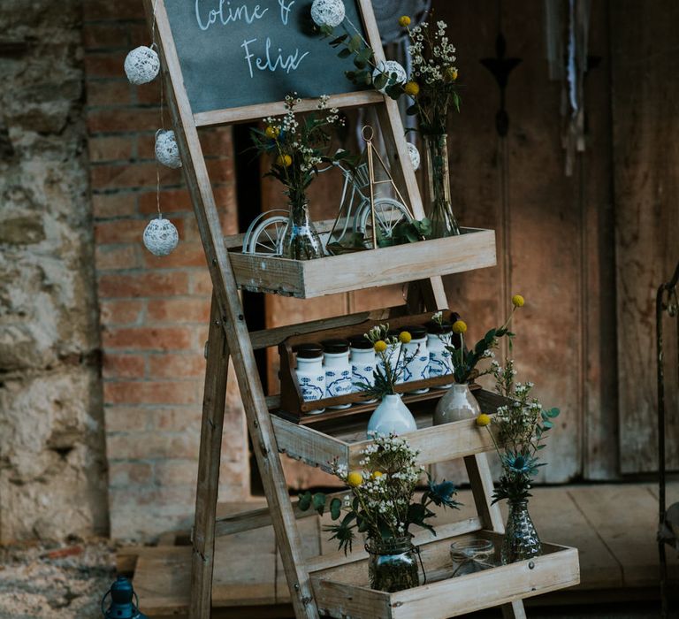 Vintage Step Ladder Wedding Decor | Chic Rustic French Wedding at Le Morimont Styled by Féelicité | Photography by Chloe